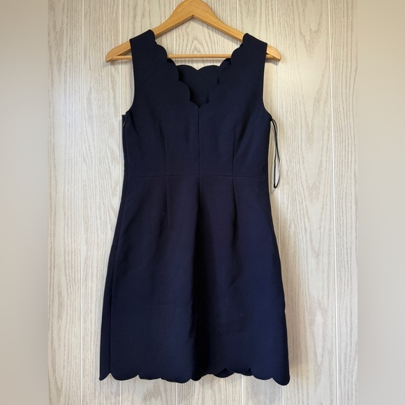 J.CREW Scallop Trim Sleeveless Dress women's Size 4P Navy Blue EUC - Picture 1 of 4
